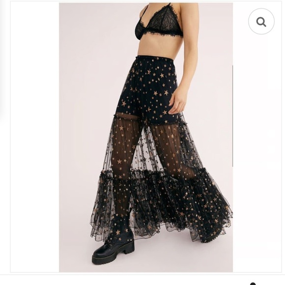 *RARE* NWT Free People A Star is Born Skirt Silver Star Mesh Maxi Size Small - Picture 7 of 7